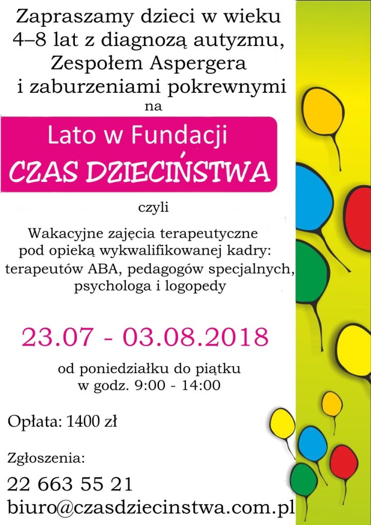 Plakat zapraszający na warsztaty "Lato w Fundacji CZAS DZIECIŃSTWA".