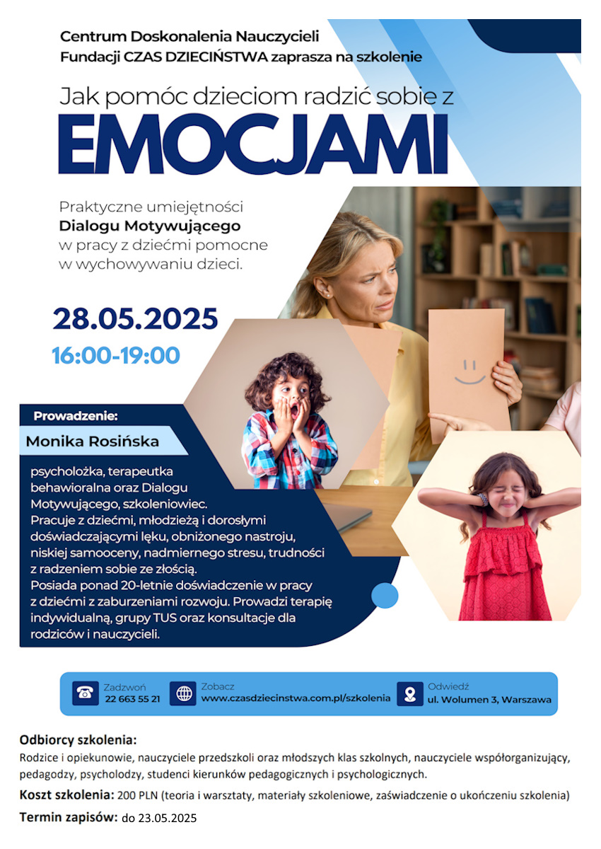 Szkolenie Jak pomóc dzieciom radzić sobie z emocjami