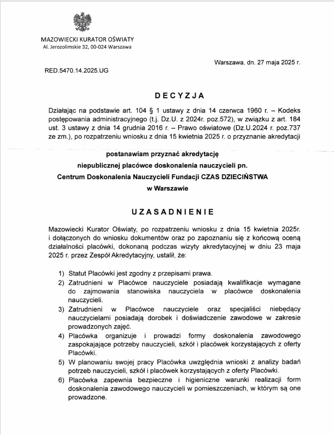 Akredytacja dla Centrum Doskonalenia Nauczycieli