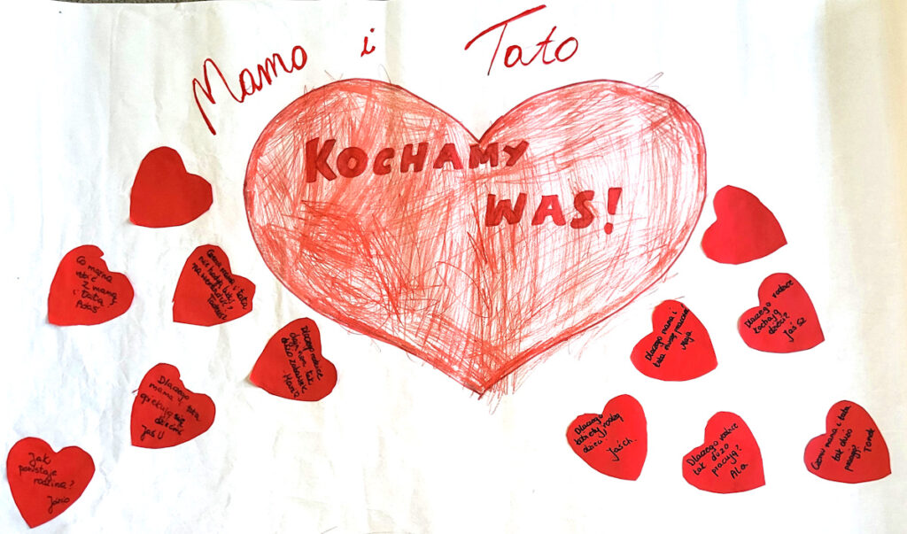 Plansza z zapytajkami do tematu Mamo i Tato, kochamy Was. Metoda Pytań Dzieci.